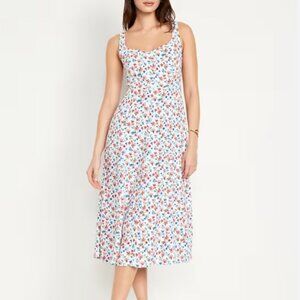 Old Navy Fit & Flare Sleeveless Linen-Blend Midi Dress Floral M Petite